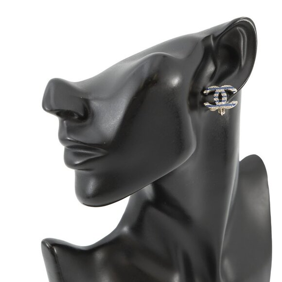 CHANEL CC Logo Earring Metal Gold/Blue - Picture 1 of 10